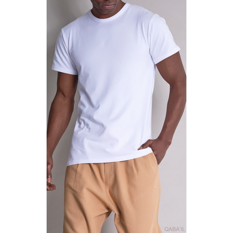 PACK x 2 T-SHIRTS BLANC : Long Basic en Coton - Tshirt Confort Simple, Style Assuré | Col Rond et Manches Courtes - Qaba'il