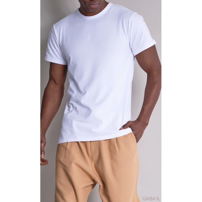 PACK x 2 T-SHIRTS BLANC : Long Basic en Coton - Tshirt Confort Simple, Style Assuré | Col Rond et Manches Courtes - Qaba'il