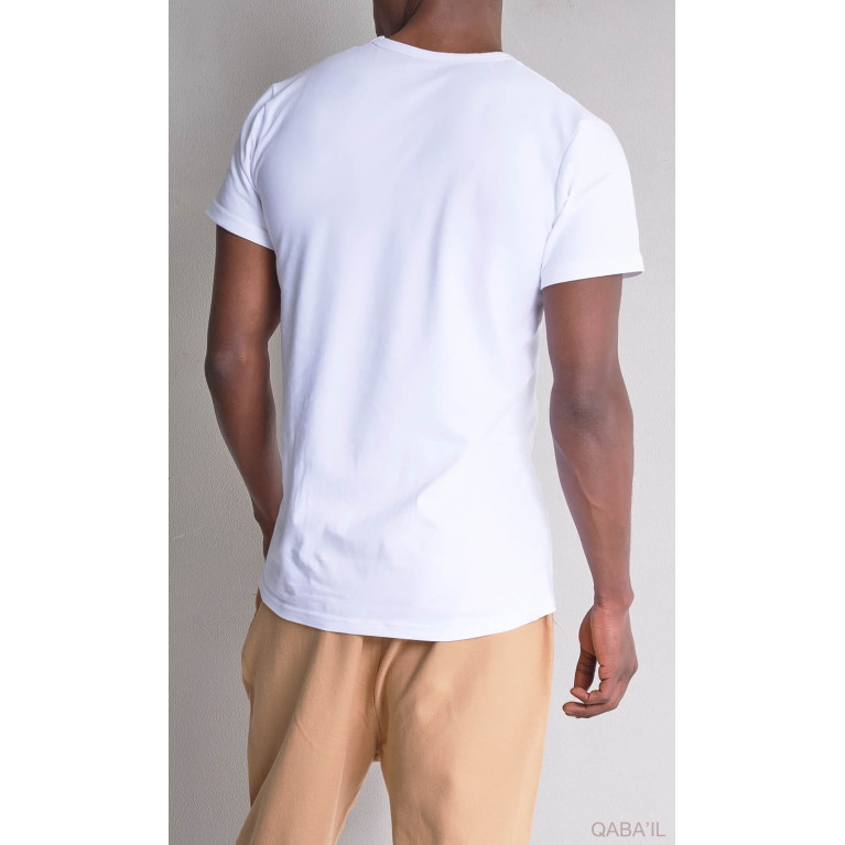 PACK x 2 T-SHIRTS BLANC : Long Basic en Coton - Tshirt Confort Simple, Style Assuré | Col Rond et Manches Courtes - Qaba'il