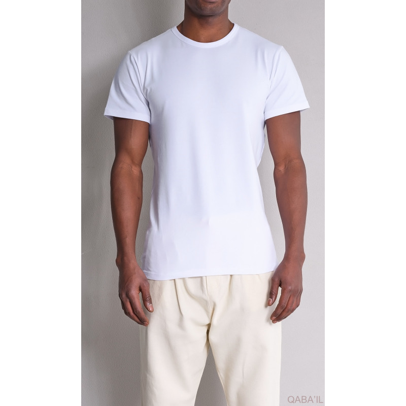 PACK x 2 T-SHIRTS BLANC : Long Basic en Coton - Tshirt Confort Simple, Style Assuré | Col Rond et Manches Courtes - Qaba'il