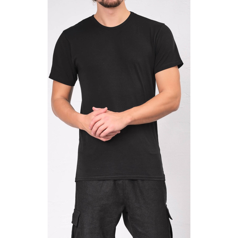 PACK x 2 T-SHIRTS NOIR : Long Basic en Coton - Tshirt Confort Simple, Style Assuré | Col Rond et Manches Courtes - Qaba'il