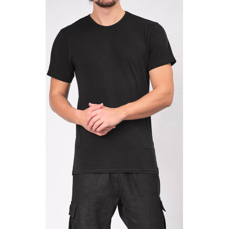 PACK x 2 T-SHIRTS NOIR : Long Basic en Coton - Tshirt Confort Simple, Style Assuré | Col Rond et Manches Courtes - Qaba'il