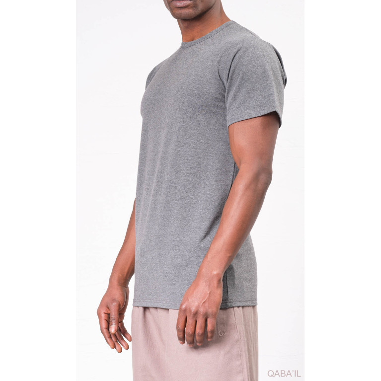 PACK x 3 T-SHIRTS MIX (1 BLANC, 1 GRIS et 1 NOIR) : Long Basic en Coton - Tshirt Col Rond et Manches Courtes - Qaba'il