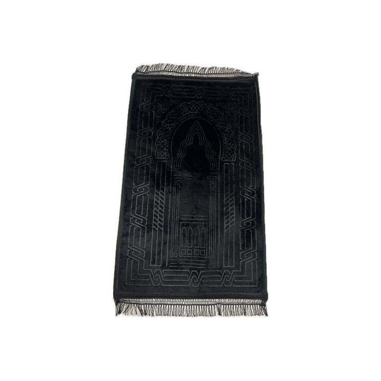 Grand Tapis de Prière - Noir - Molletonné, Épais et Très Doux - Confortable et Anti-Dérapant - 72 x 112 cm