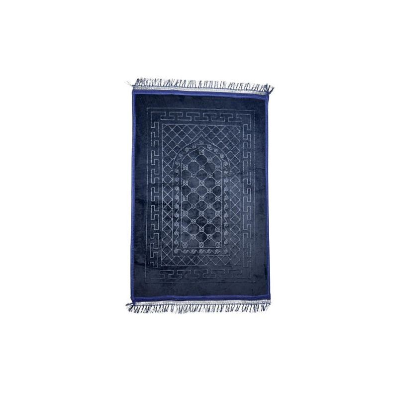 Grand Tapis de Prière - Noir Noir avec contours Bleu - Molletonné, Épais et Très Doux - Confortable et Anti-Dérapant - 80 x 120 