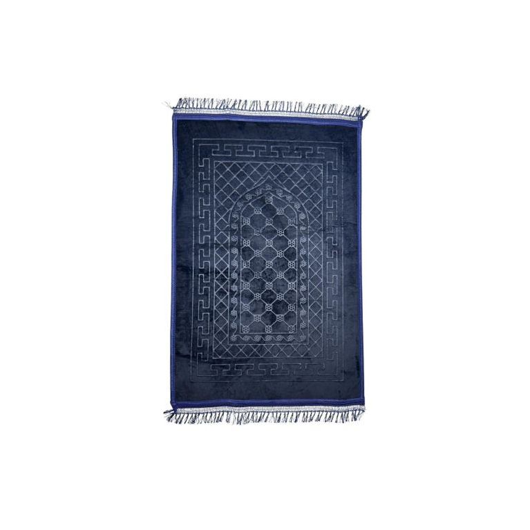 Grand Tapis de Prière - Noir Noir avec contours Bleu - Molletonné, Épais et Très Doux - Confortable et Anti-Dérapant - 80 x 120 