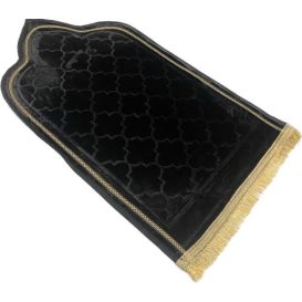 Tapis de Prière Design Arabesque - Noir - Molletonné, Épais et Très Doux - Confortable et Anti-Dérapant - 70 x 115 cm