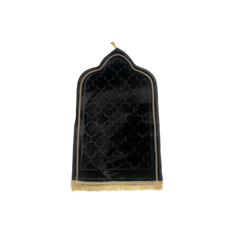 Tapis de Prière Design Arabesque - Noir - Molletonné, Épais et Très Doux - Confortable et Anti-Dérapant - 70 x 115 cm