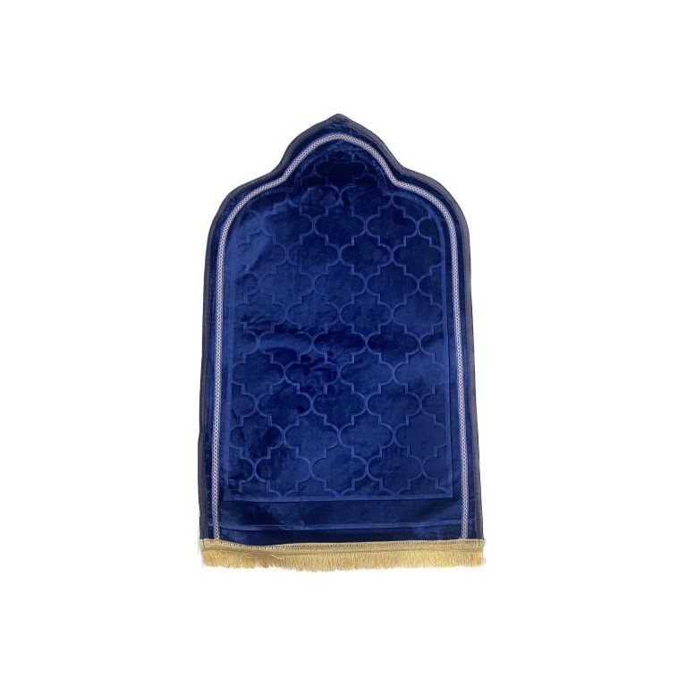 Tapis de Prière Design Arabesque - Bleu Royal - Molletonné, Épais et Très Doux - Confortable et Anti-Dérapant - 70 x 115 cm