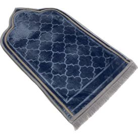 Tapis de Prière Design Arabesque - Bleu Gris- Molletonné, Épais et Très Doux - Confortable et Anti-Dérapant - 70 x 115 cm