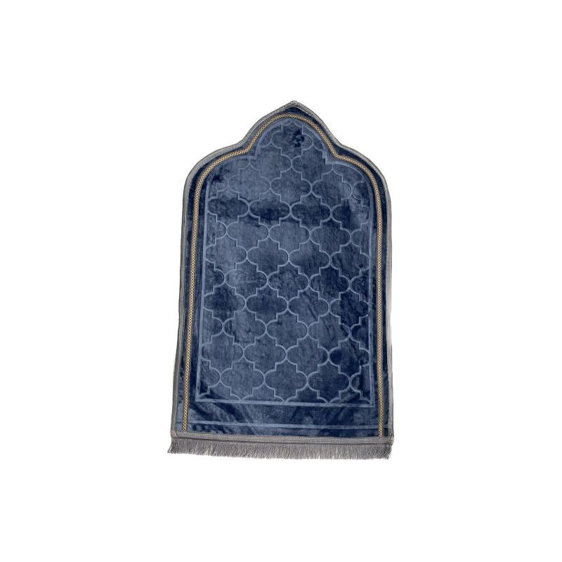 Tapis de Prière Design Arabesque - Bleu Gris- Molletonné, Épais et Très Doux - Confortable et Anti-Dérapant - 70 x 115 cm