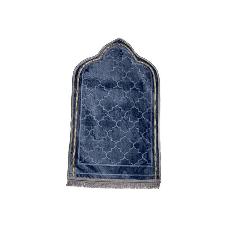 Tapis de Prière Design Arabesque - Bleu Gris- Molletonné, Épais et Très Doux - Confortable et Anti-Dérapant - 70 x 115 cm