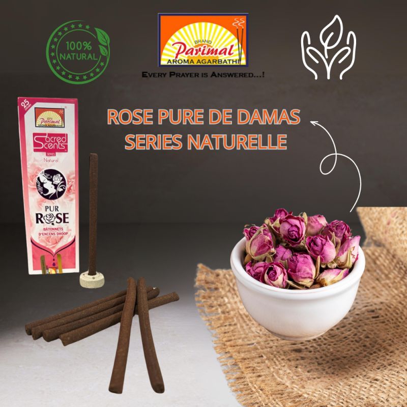 7 Encens Naturel Pure Rose - Bâtonnets d'Encens Indien fait à la Main 25 gr - Parimal