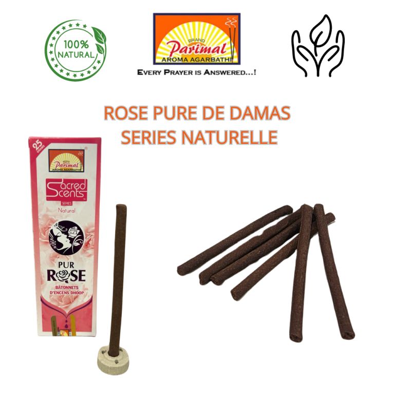 7 Encens Naturel Pure Rose - Bâtonnets d'Encens Indien fait à la Main 25 gr - Parimal