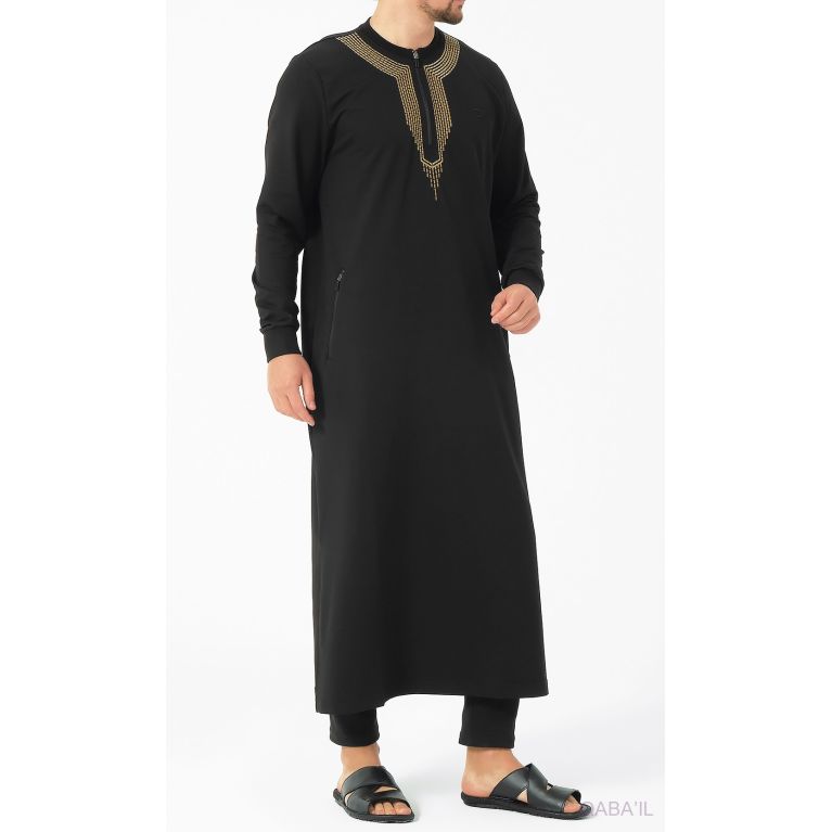 Qamis Long - Noir et Broderie Or - Qaba'il : Sham