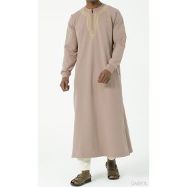 Qamis Long - Taupe et Broderie Taupe - Qaba'il : Sham