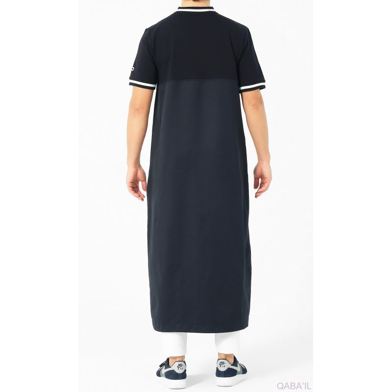 Qamis Blanc et Bleu Nuit Navy R24 - Manche Courte : Qaba'il