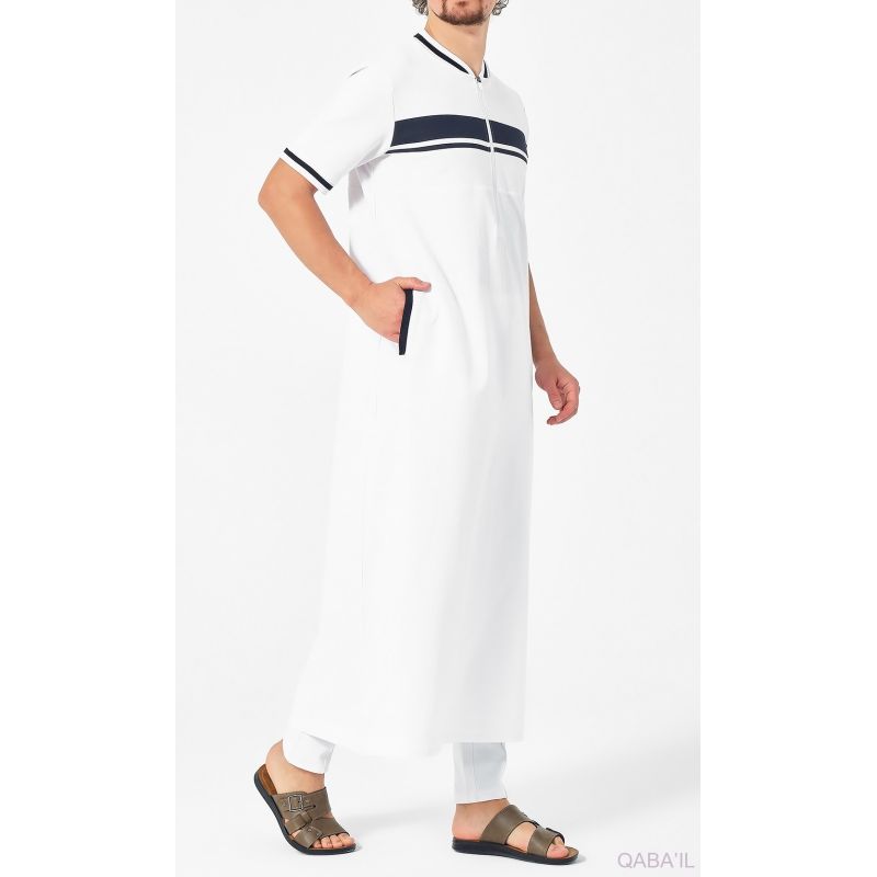 Qamis Bleu Nuit et Blanc Navy R24 - Manche Courte : Qaba'il