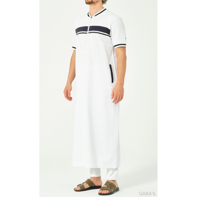 Qamis Bleu Nuit et Blanc Navy R24 - Manche Courte : Qaba'il