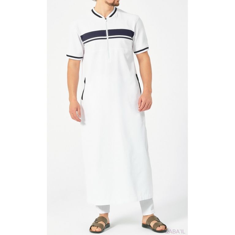 Qamis Bleu Nuit et Blanc Navy R24 - Manche Courte : Qaba'il