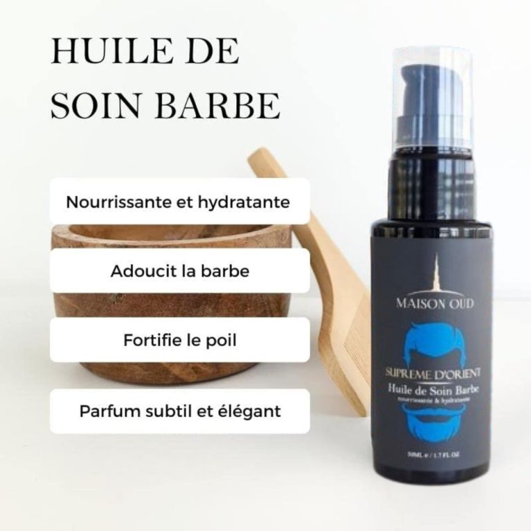 Huile à Barbe de Qualité Suprême d'Orient : Formule Riche en Huile de Ricin, Amande et Karité - 50ml par Maison Oud