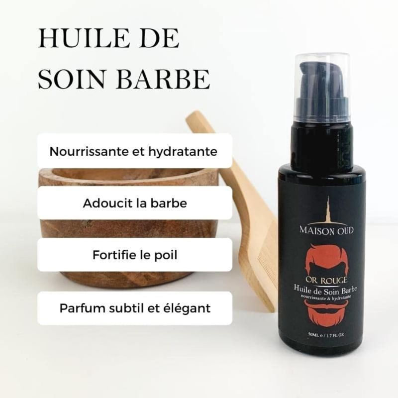 Huile à Barbe de Qualité Or Rouge : Formule Riche en Huile de Ricin, Amande et Karité - 50ml par Maison Oud