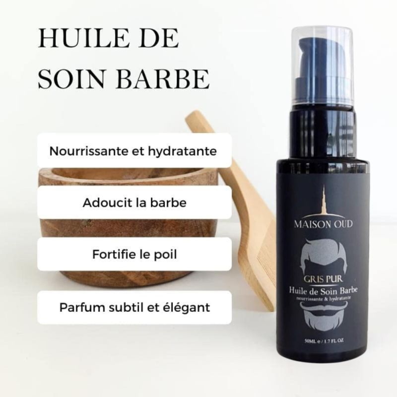 Huile à Barbe de Qualité Gris Pure : Formule Riche en Huile de Ricin, Amande et Karité - 50ml par Maison Oud