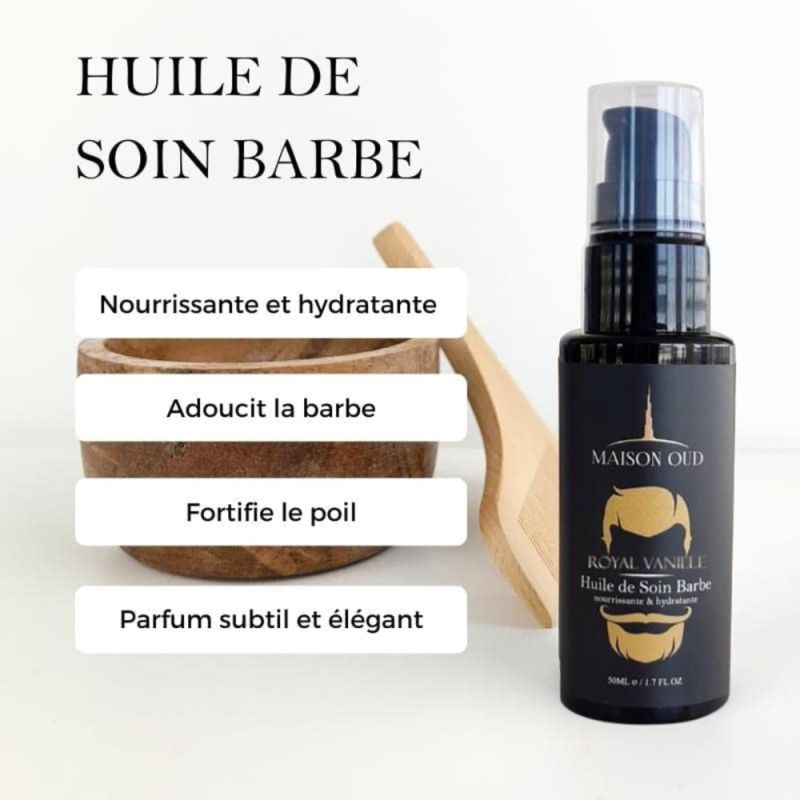 Huile à Barbe de Qualité Royal Vanille : Formule Riche en Huile de Ricin, Amande et Karité - 50ml par Maison Oud