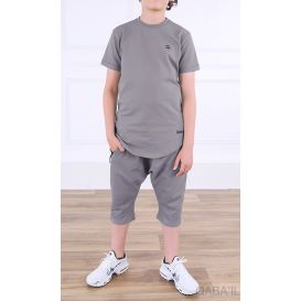 Ensemble Nautik Kid S24 - Sarouel + T-Shirt de 3 à 16 ans - Gris - Qaba'il