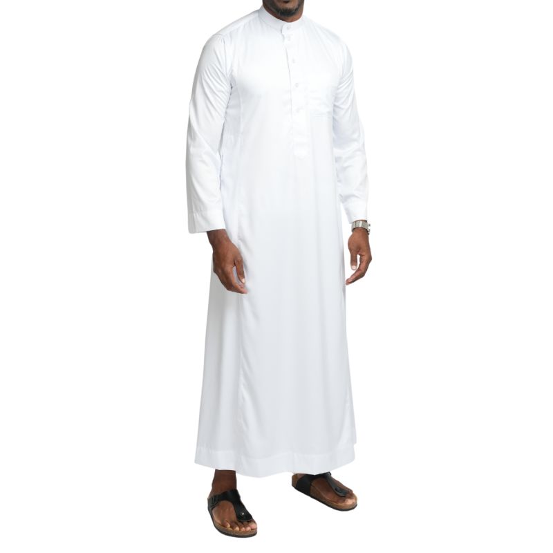 Qamis Homme : Blanc en tissu glacé Coréen, élégance et qualité - Soundouss