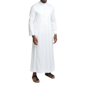Qamis Homme : Blanc en tissu glacé Coréen, élégance et qualité - Soundouss