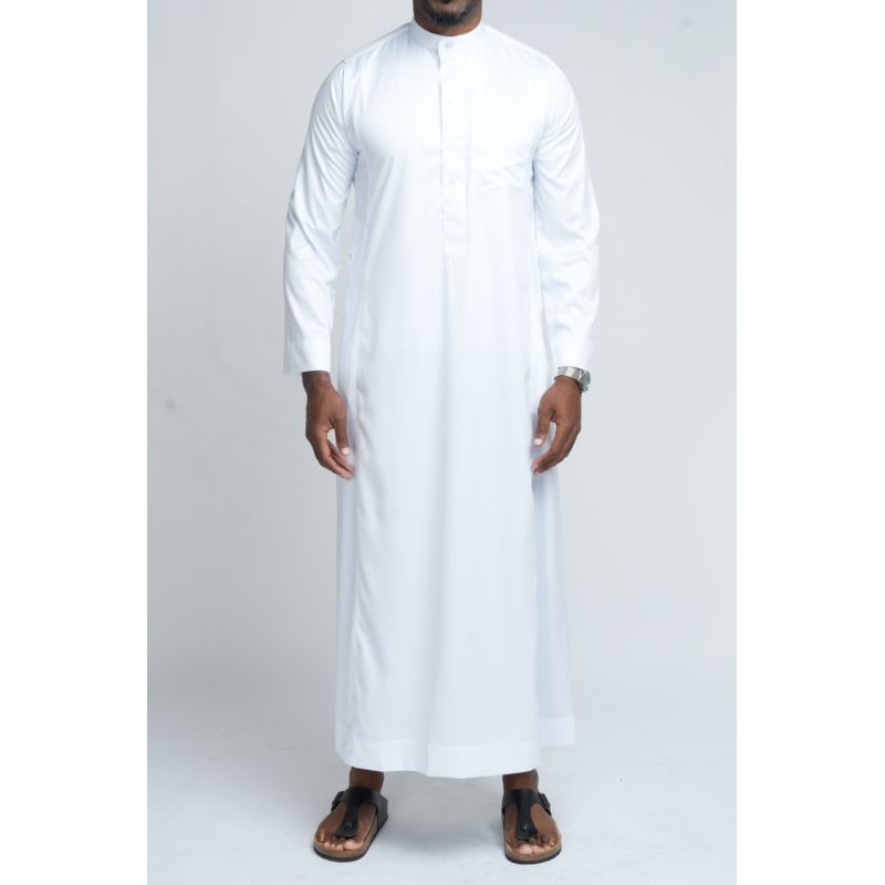 Qamis Homme : Blanc en tissu glacé Coréen, élégance et qualité - Soundouss