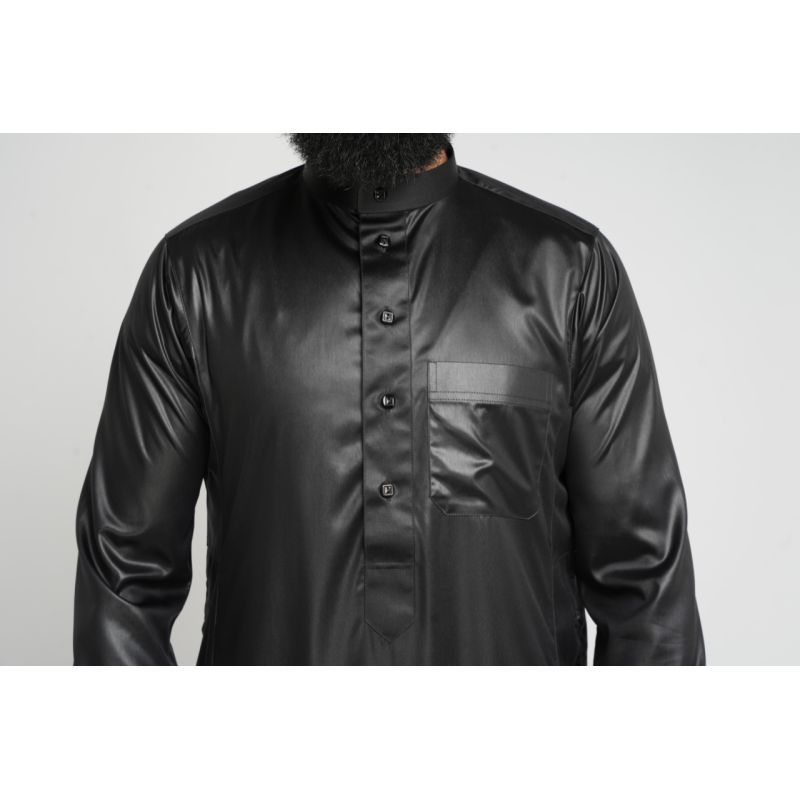 Qamis Homme : noir en tissu glacé Coréen, élégance et qualité - Soundouss