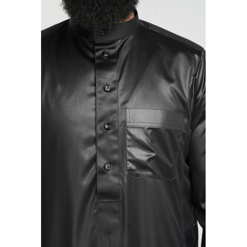 Qamis Homme : noir en tissu glacé Coréen, élégance et qualité - Soundouss