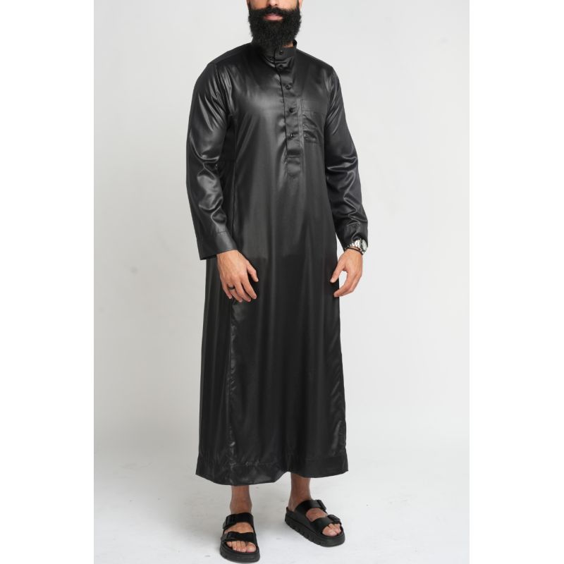 Qamis Homme : noir en tissu glacé Coréen, élégance et qualité - Soundouss