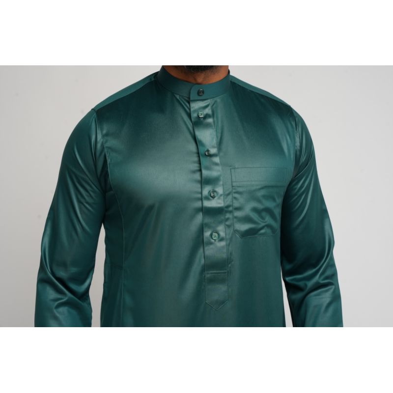 Qamis Homme : Vert en tissu glacé Coréen, élégance et qualité - Soundouss