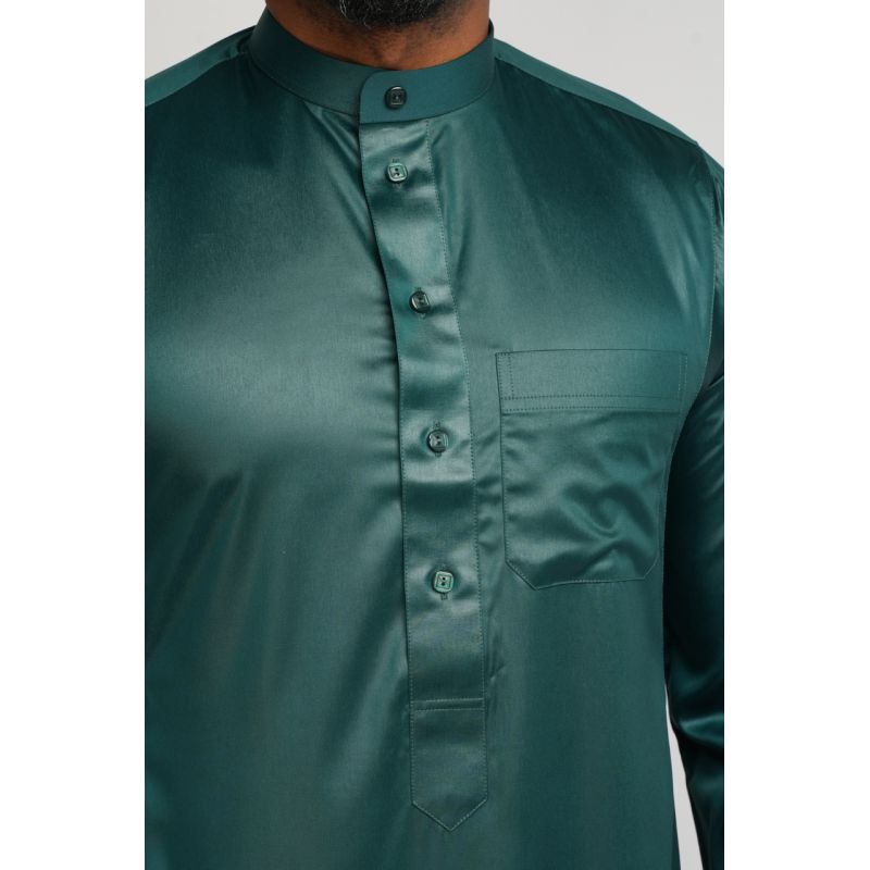 Qamis Homme : Vert en tissu glacé Coréen, élégance et qualité - Soundouss