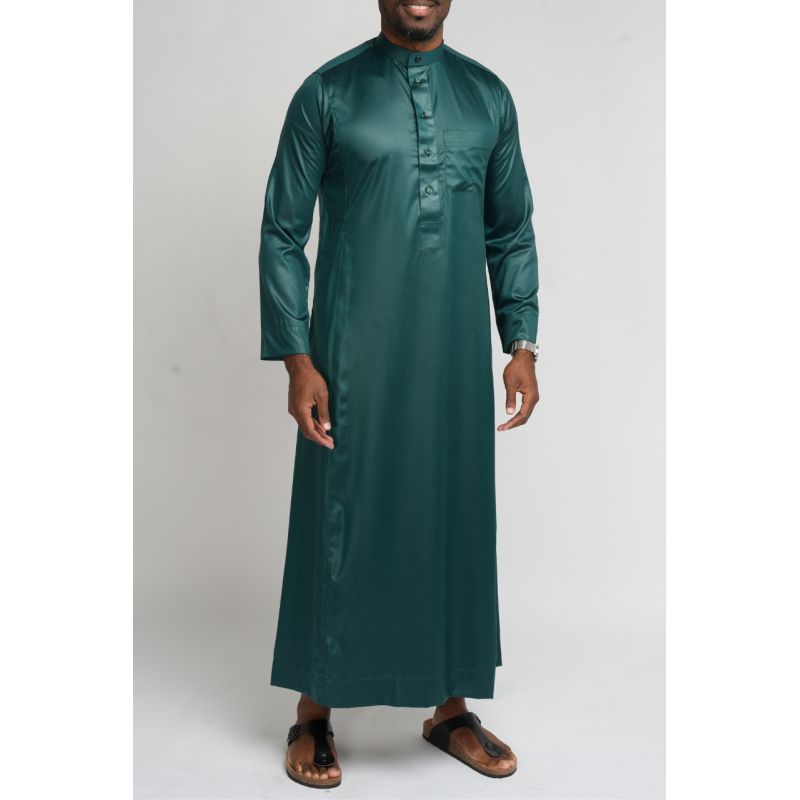 Qamis Homme : Vert en tissu glacé Coréen, élégance et qualité - Soundouss