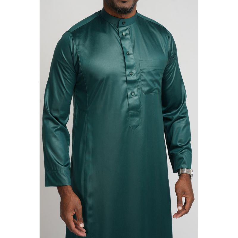 Qamis Homme : Vert en tissu glacé Coréen, élégance et qualité - Soundouss