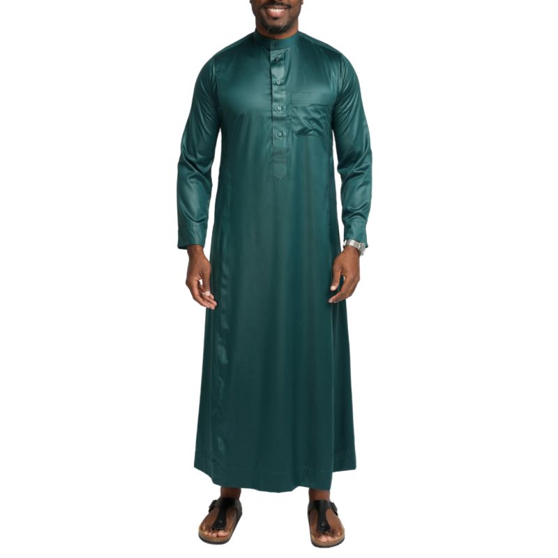 Qamis Homme : Vert en tissu glacé Coréen, élégance et qualité - Soundouss