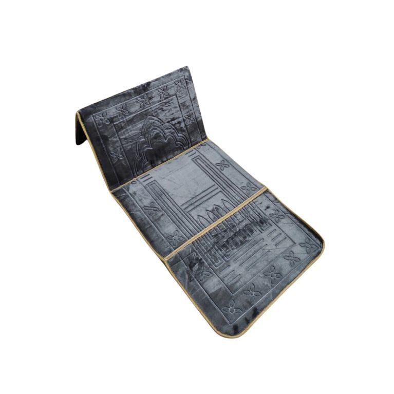 Tapis de Prière avec dossier aux motifs arabesques - Gris Tapis de Prière avec dossier aux motifs arabesques - Gris