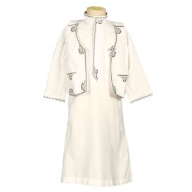 Qamis Traditonnel pour Bébé à Enfant - Blanc Cassé -  Manche Longue + Gilet - de 3 mois à 4 ans