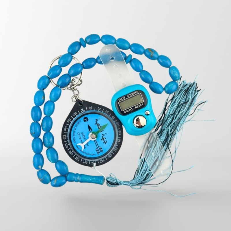 Pack Zikr Nomade – Tasbeeh 33 perles, compteur digital & boussole Qibla