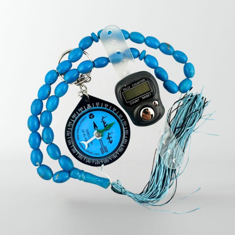 Pack Zikr Nomade – Tasbeeh 33 perles, compteur digital & boussole Qibla