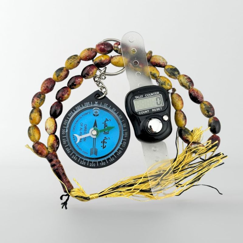 Pack Zikr Nomade – Tasbeeh 33 perles, compteur digital & boussole Qibla