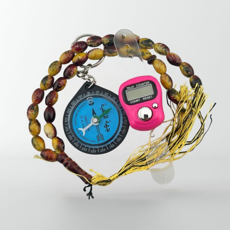 Pack Zikr Nomade – Tasbeeh 33 perles, compteur digital & boussole Qibla