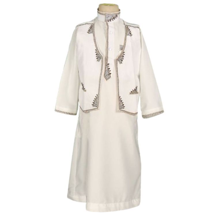 Qamis Traditionnel Bébé et Enfant - Blanc Cassé avec Broderie Verte (3 Mois à 4 Ans) Qamis Traditionnel Bébé et Enfant - Blanc Cassé avec Broderie Verte (3 Mois à 4 Ans)