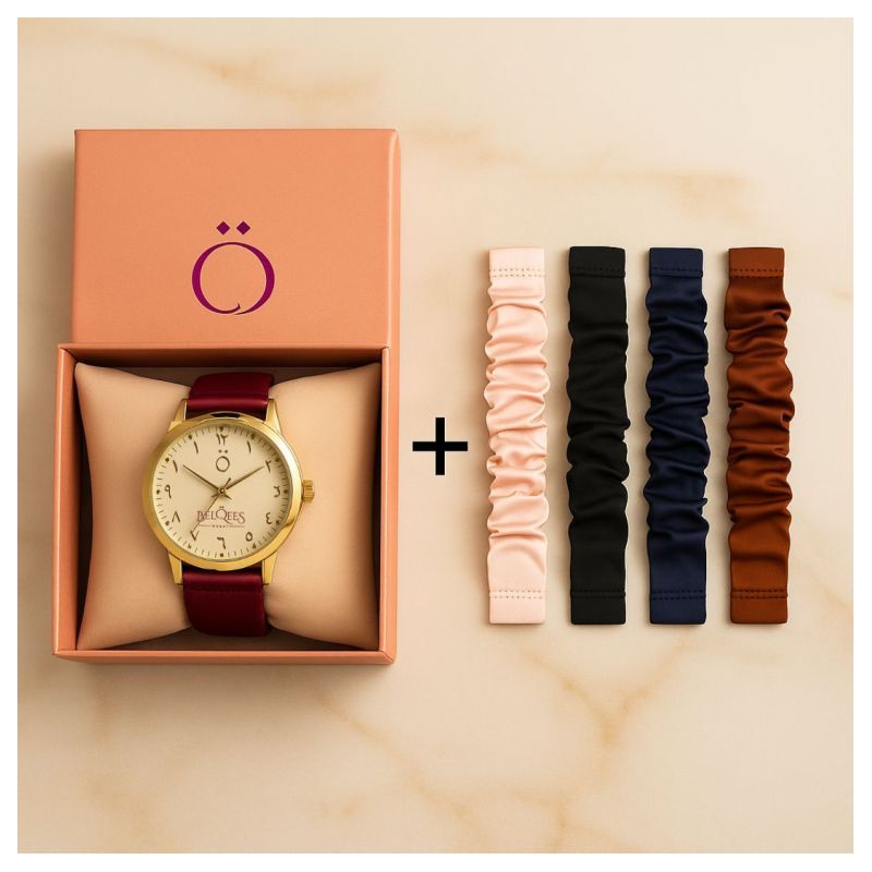 Montre Femme Chiffres Arabes – Boîte Cadeau avec 4 Bracelets Interchangeables