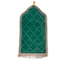 Grand Tapis de Prière - Noir - Motif Masjid - Molletonné, Épais et Très Doux - Confortable et Anti-Dérapant