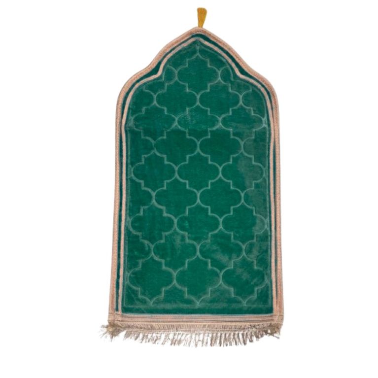 Grand Tapis de Prière - Noir - Motif Masjid - Molletonné, Épais et Très Doux - Confortable et Anti-Dérapant